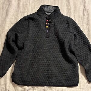 Marine Layer Quilted Black Pullover with Multi-Color Button Accents